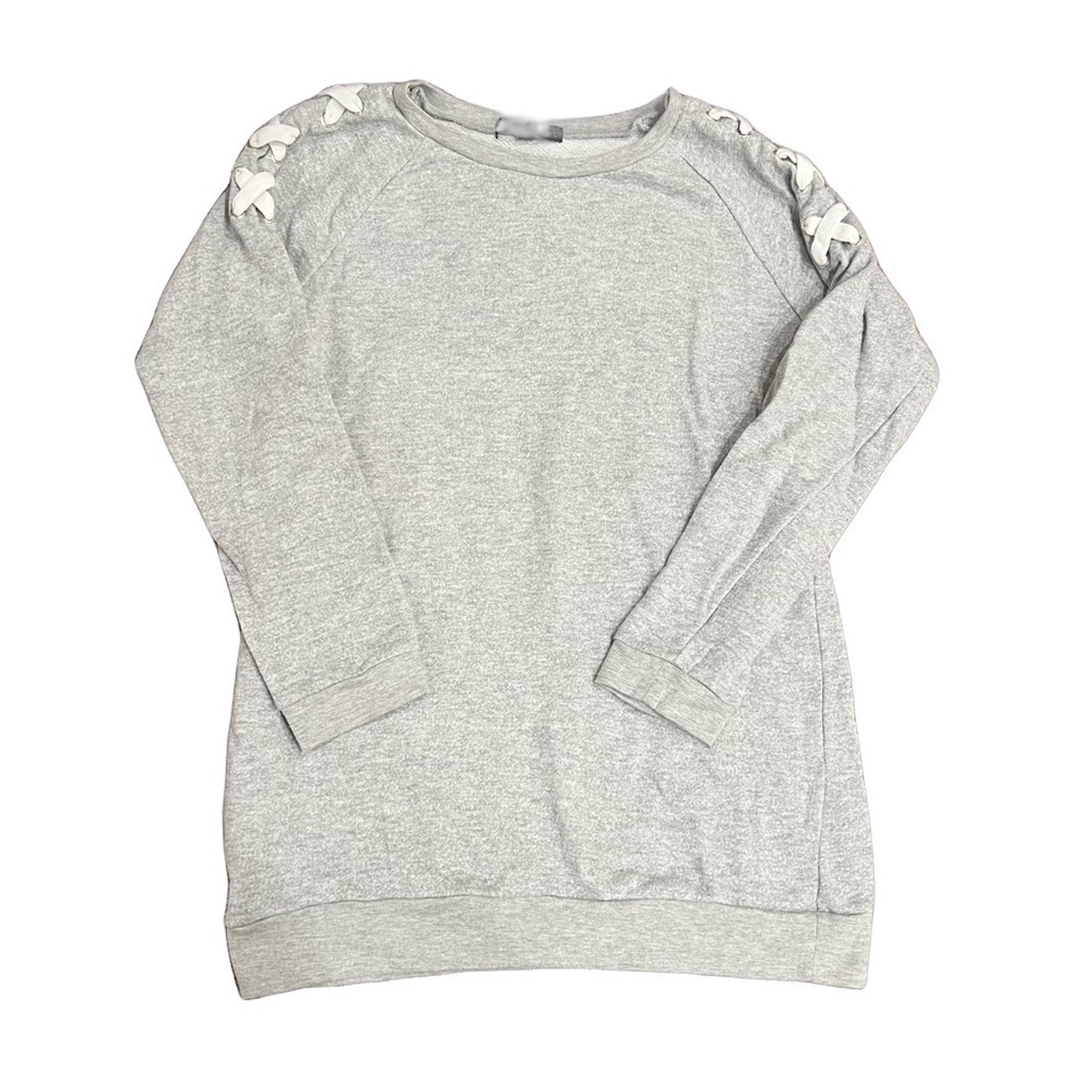 Derek Heart Woven Shoulder Grey Long Sweatshirt Size Large